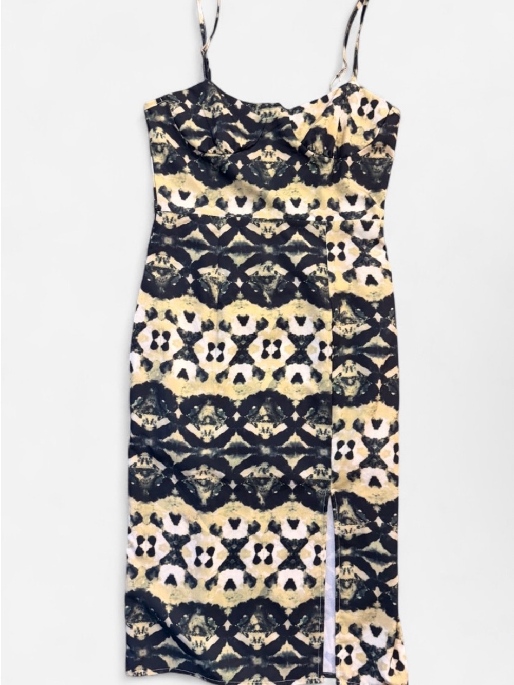 CIDER Green Abstract Print Bustier Midi Dress Size M